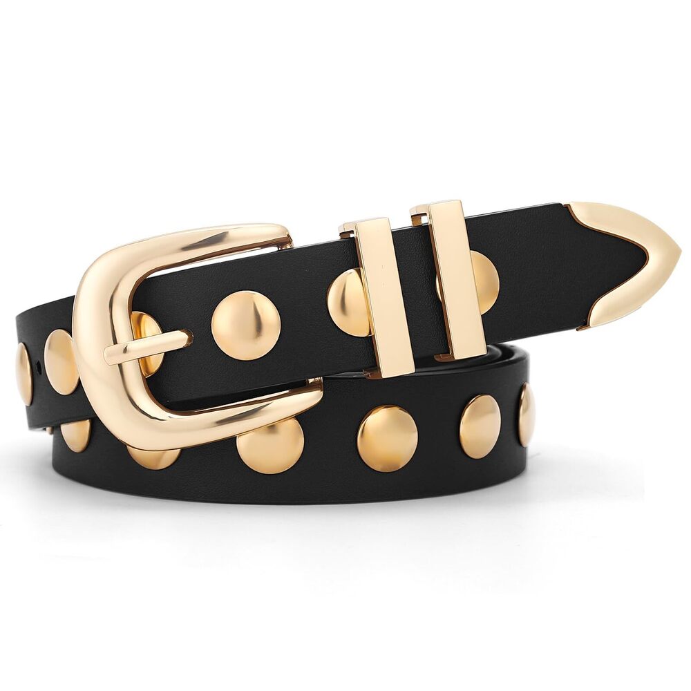 2828 Women Studded Belt For Jeans Dress Fashion Punk Leather Belt Black Belt